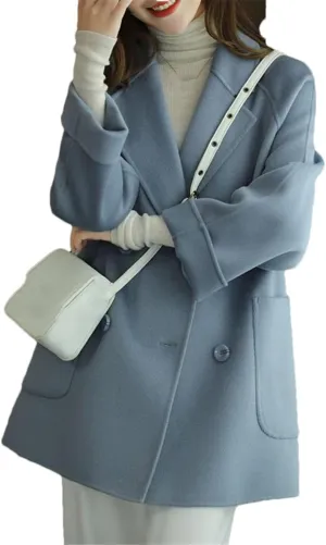 Ownwfeat Women Wool Coat Long Sleeve Office Lady Trench Coat