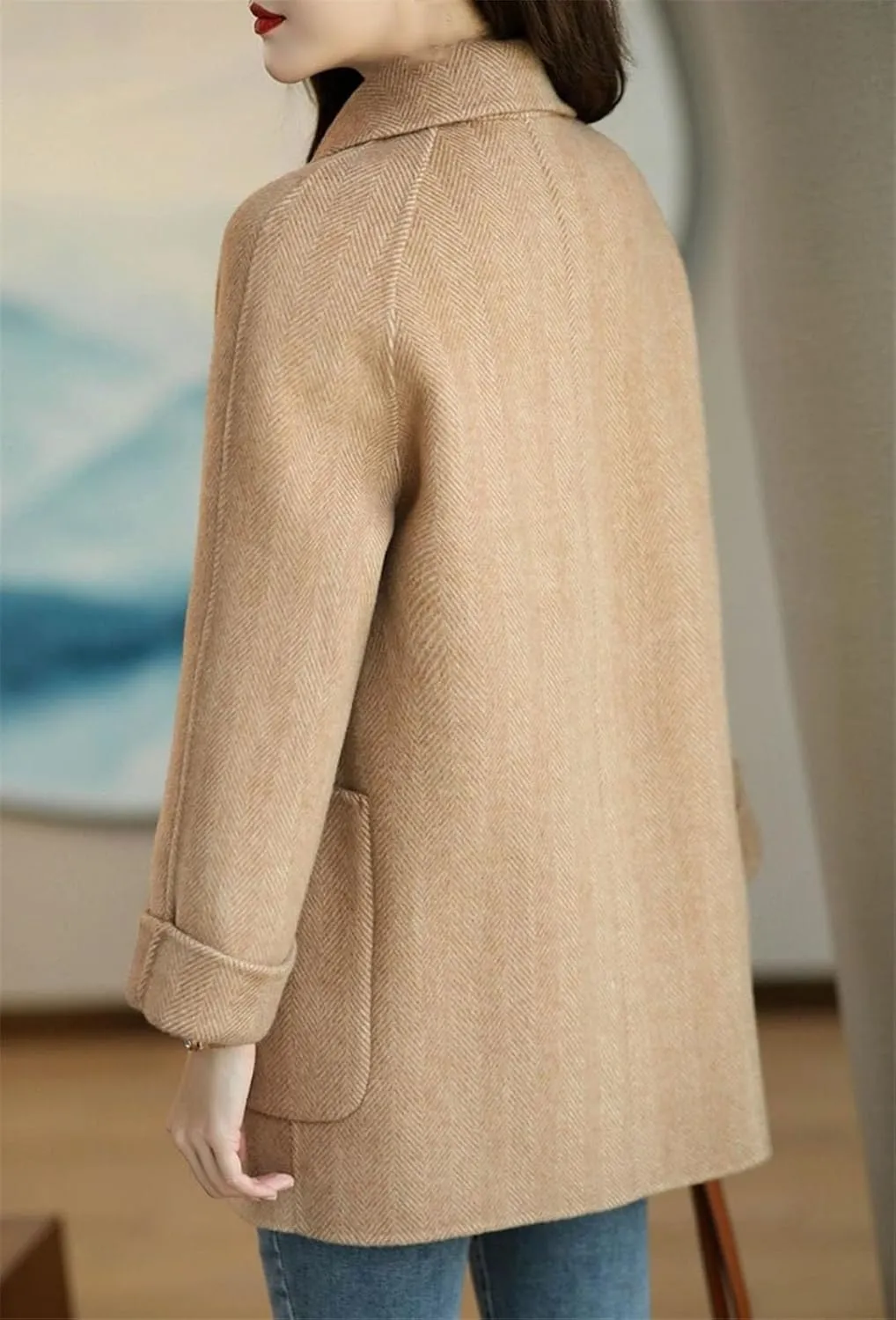 Ownwfeat Women Wool Coat Long Sleeve Office Lady Trench Coat