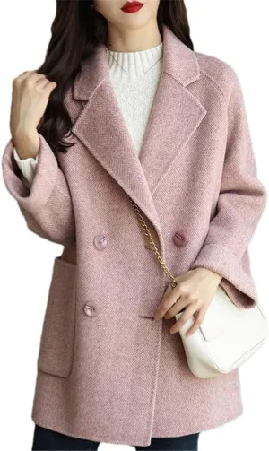 Ownwfeat Women Wool Coat Long Sleeve Office Lady Trench Coat