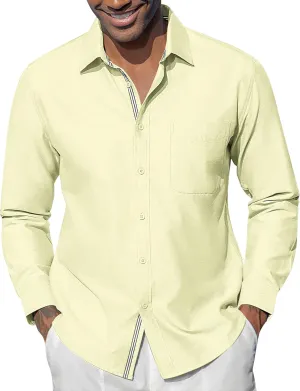 Oxford Dress Shirts for Men Long Sleeve Oxford Casual Dress Button Down Shirts Contrast Button Shirts with Pocket