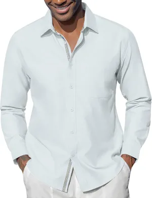 Oxford Dress Shirts for Men Long Sleeve Oxford Casual Dress Button Down Shirts Contrast Button Shirts with Pocket