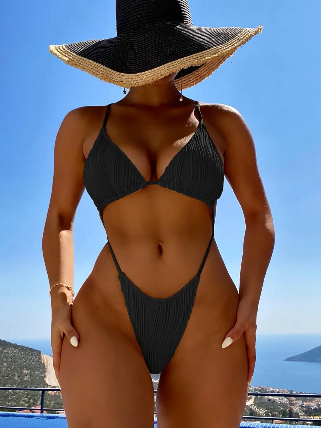 OYOANGLE Women's Sexy One Piece Swimsuit Criss Cross String Bikini Swimsuits Thong Bathing Suits