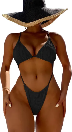 OYOANGLE Women's Sexy One Piece Swimsuit Criss Cross String Bikini Swimsuits Thong Bathing Suits