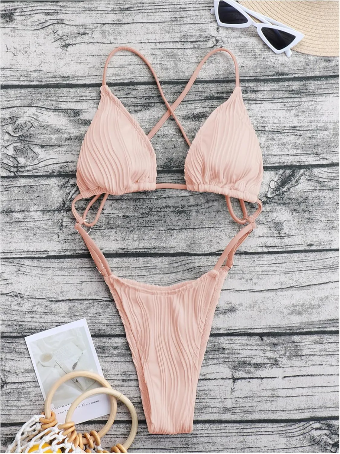 OYOANGLE Women's Sexy One Piece Swimsuit Criss Cross String Bikini Swimsuits Thong Bathing Suits