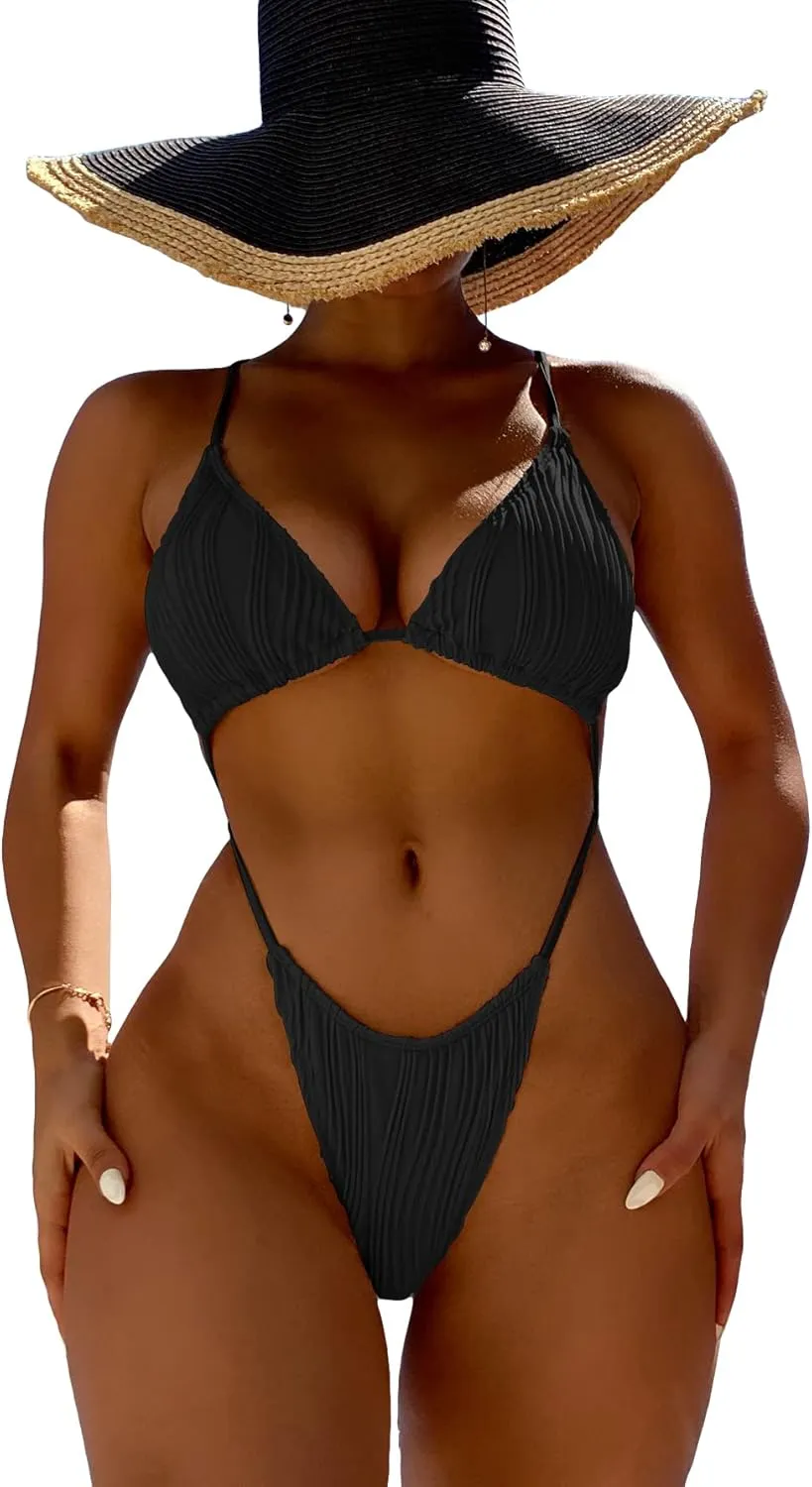 OYOANGLE Women's Sexy One Piece Swimsuit Criss Cross String Bikini Swimsuits Thong Bathing Suits