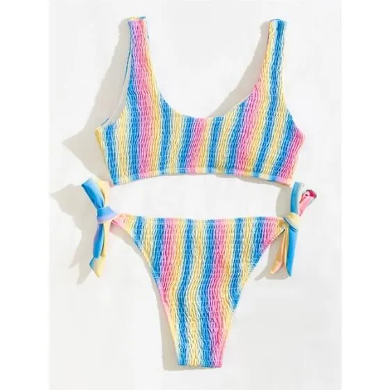 Pansexual Pride Pastel Stripe Smocked Bikini