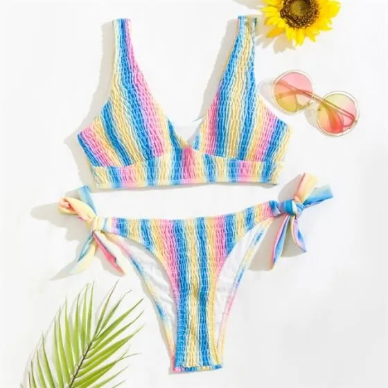 Pansexual Pride Pastel Stripe Smocked Bikini
