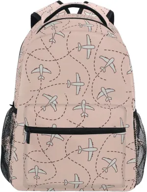 Paper Airplane Lines Backpack Water-Resistant Lightweight Bookbags Travel Bag with Mesh Side Pockets