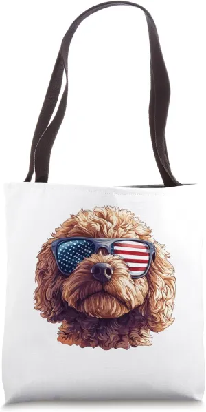 Patriotic Cavapoo USA Flag Sunglasses Dog Lover 4th Of July Tote Bag