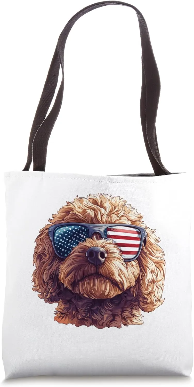 Patriotic Cavapoo USA Flag Sunglasses Dog Lover 4th Of July Tote Bag
