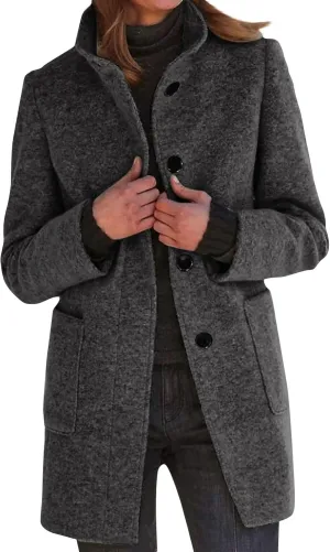 Pea Coats for Women Women Winter Long Wool Blend Peacoat Stand Collar Single Breast Thicken Blazer Jacket