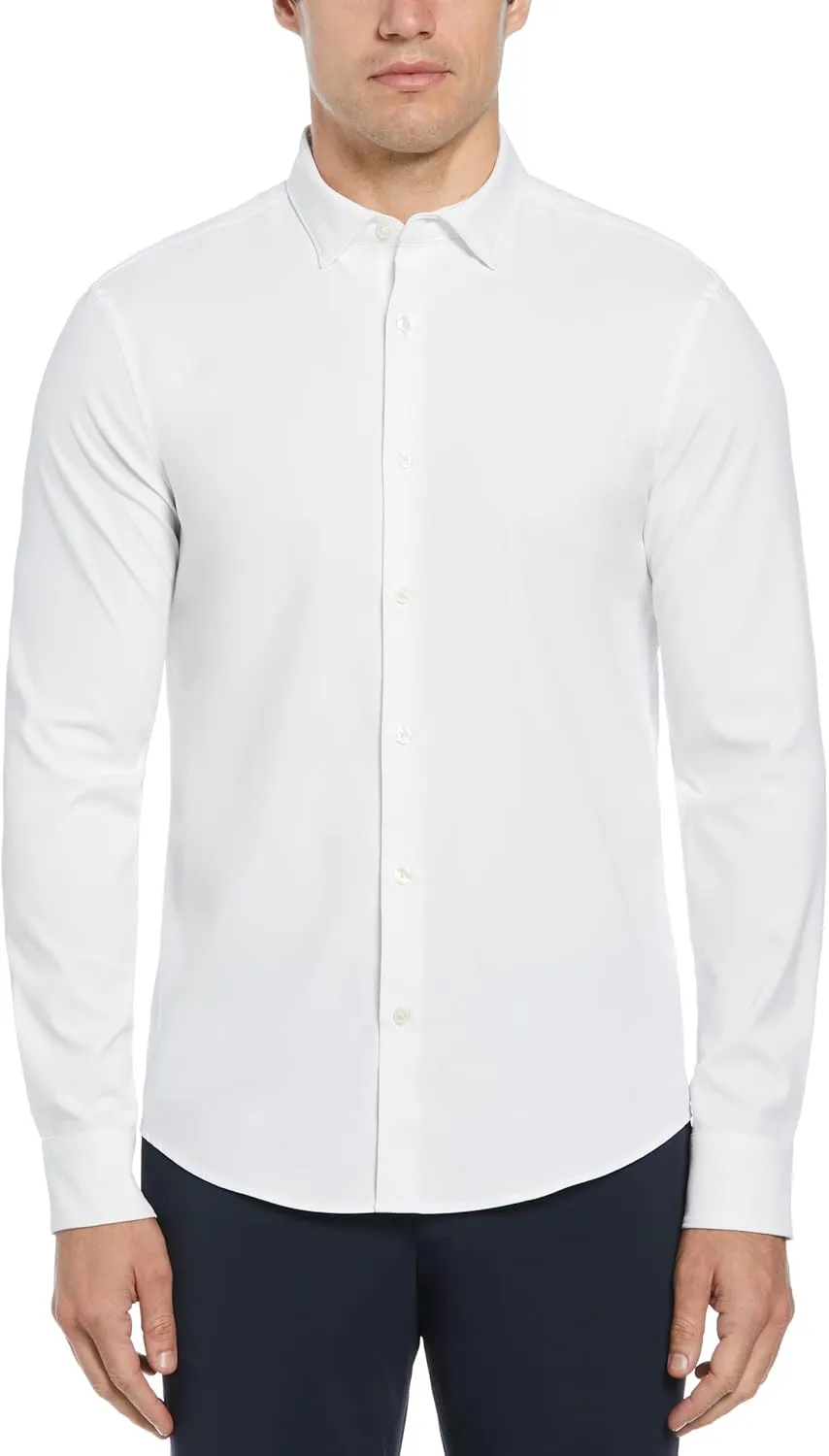 Perry Ellis Men's Solid Long Sleeve Dress Shirt, Slim Fit, Point Collar, Lightweight Stretch Fabric