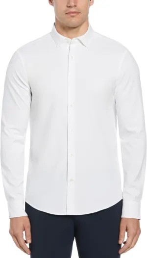 Perry Ellis Men's Solid Long Sleeve Dress Shirt, Slim Fit, Point Collar, Lightweight Stretch Fabric