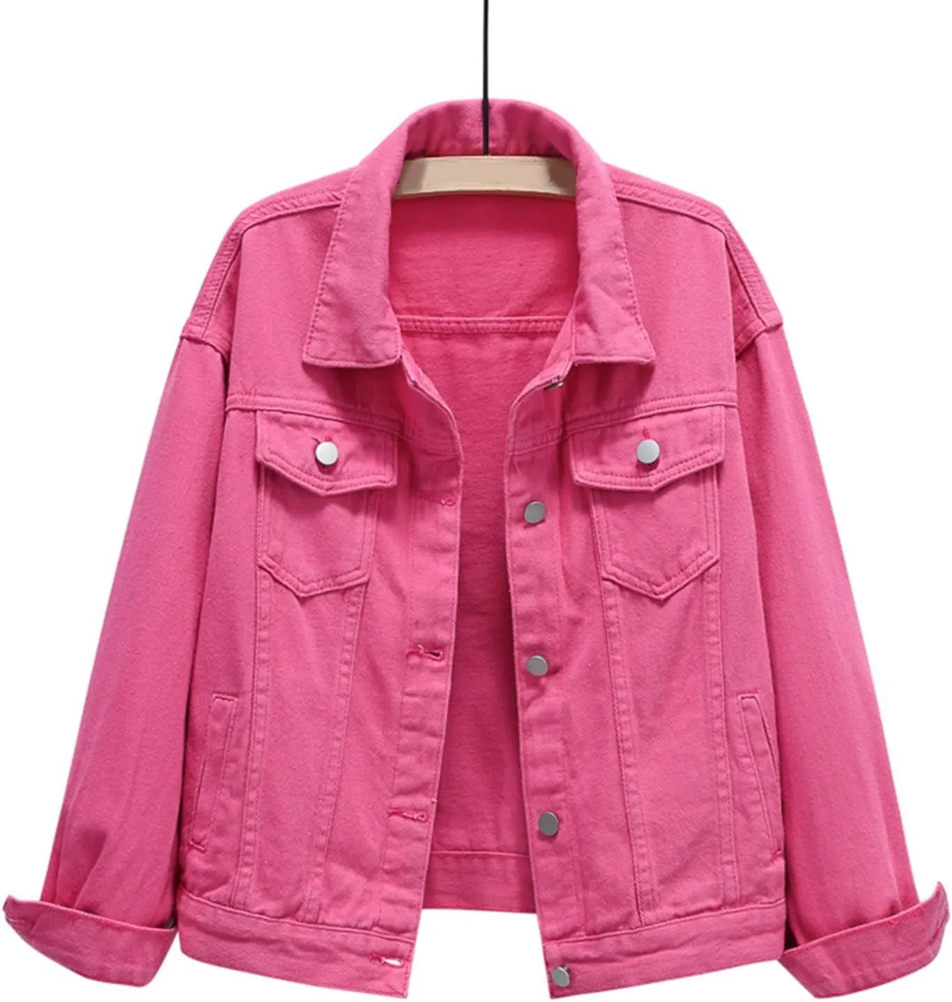 PETYCZEN Womens Jean Jacket Classic Fit Long Sleeve Cropped Denim Jacket Lapel Button Down Boyfriend Jean Jackets Fall Coats