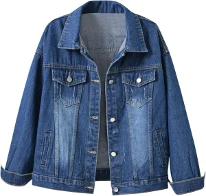 PETYCZEN Womens Jean Jacket Classic Fit Long Sleeve Cropped Denim Jacket Lapel Button Down Boyfriend Jean Jackets Fall Coats