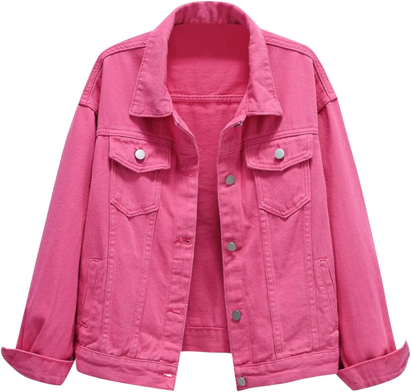 PETYCZEN Womens Jean Jacket Classic Fit Long Sleeve Cropped Denim Jacket Lapel Button Down Boyfriend Jean Jackets Fall Coats