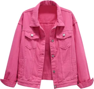 PETYCZEN Womens Jean Jacket Classic Fit Long Sleeve Cropped Denim Jacket Lapel Button Down Boyfriend Jean Jackets Fall Coats