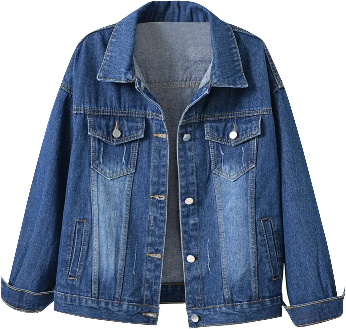 PETYCZEN Womens Jean Jacket Classic Fit Long Sleeve Cropped Denim Jacket Lapel Button Down Boyfriend Jean Jackets Fall Coats