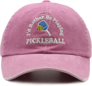 Pickleball Hat, I'd Rather Be Playing Pickleball Baseball Cap, Adjustable Washed Baseball Cap for Men Women