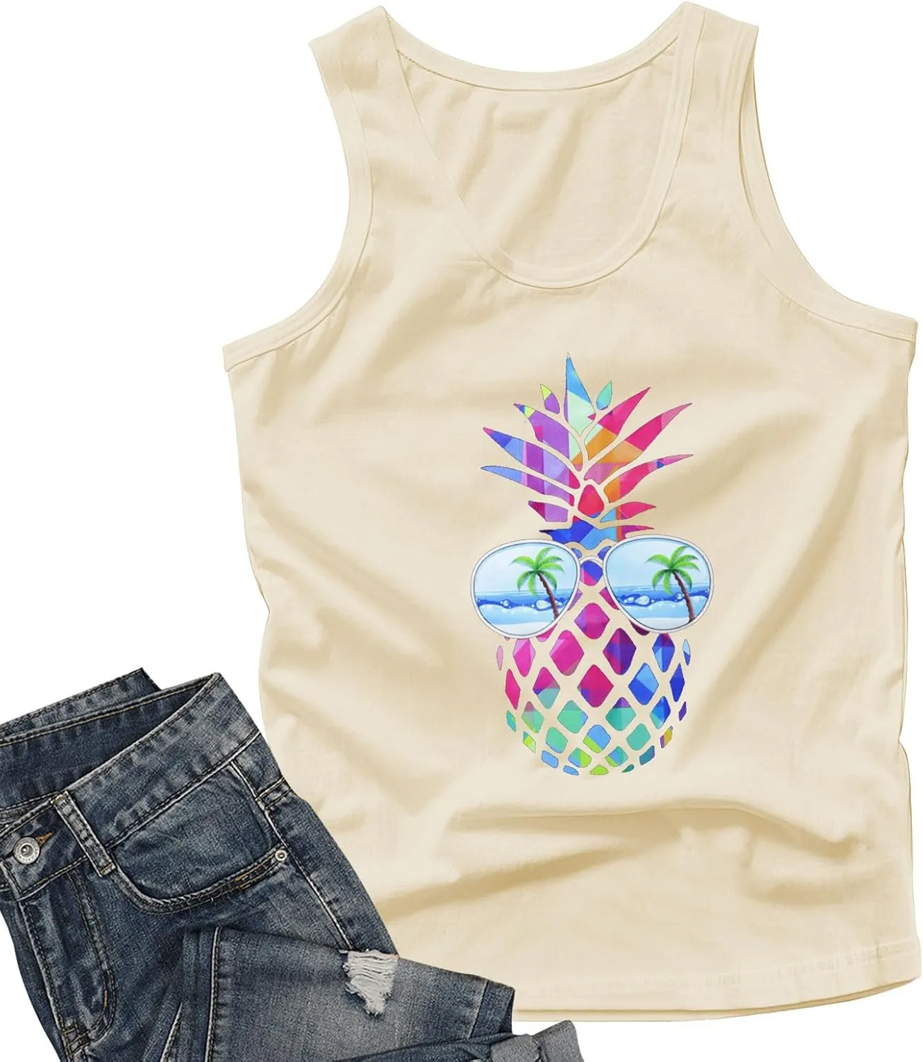 Pineapple Tank Tops for Womens Funny Sunglasses Graphic Shirts Women Summer Tops