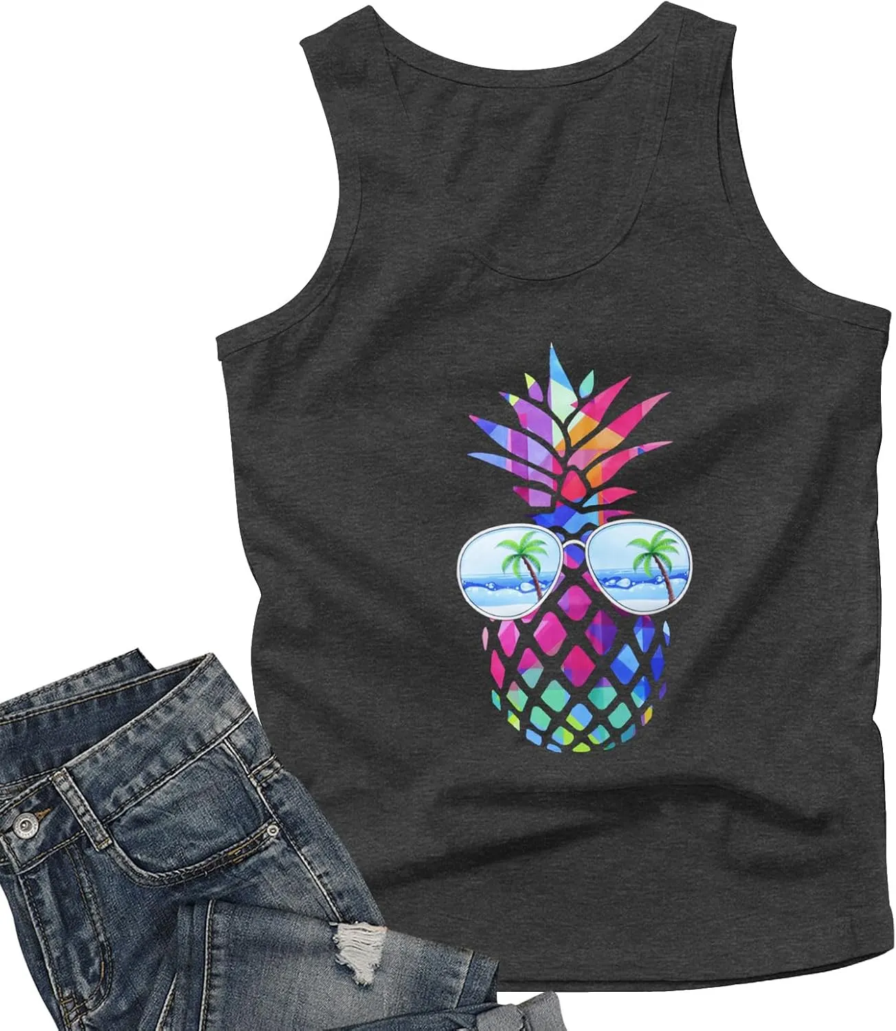 Pineapple Tank Tops for Womens Funny Sunglasses Graphic Shirts Women Summer Tops