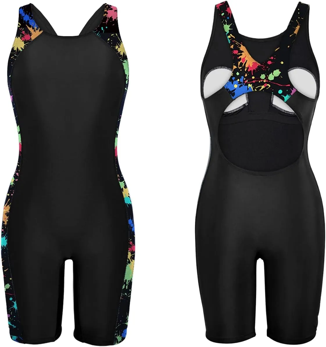 Pinup Fashion Women Boyleg One Piece Swimsuit Shorts Athletic Unitard Bathing Suit Racerback Modest Swimwear