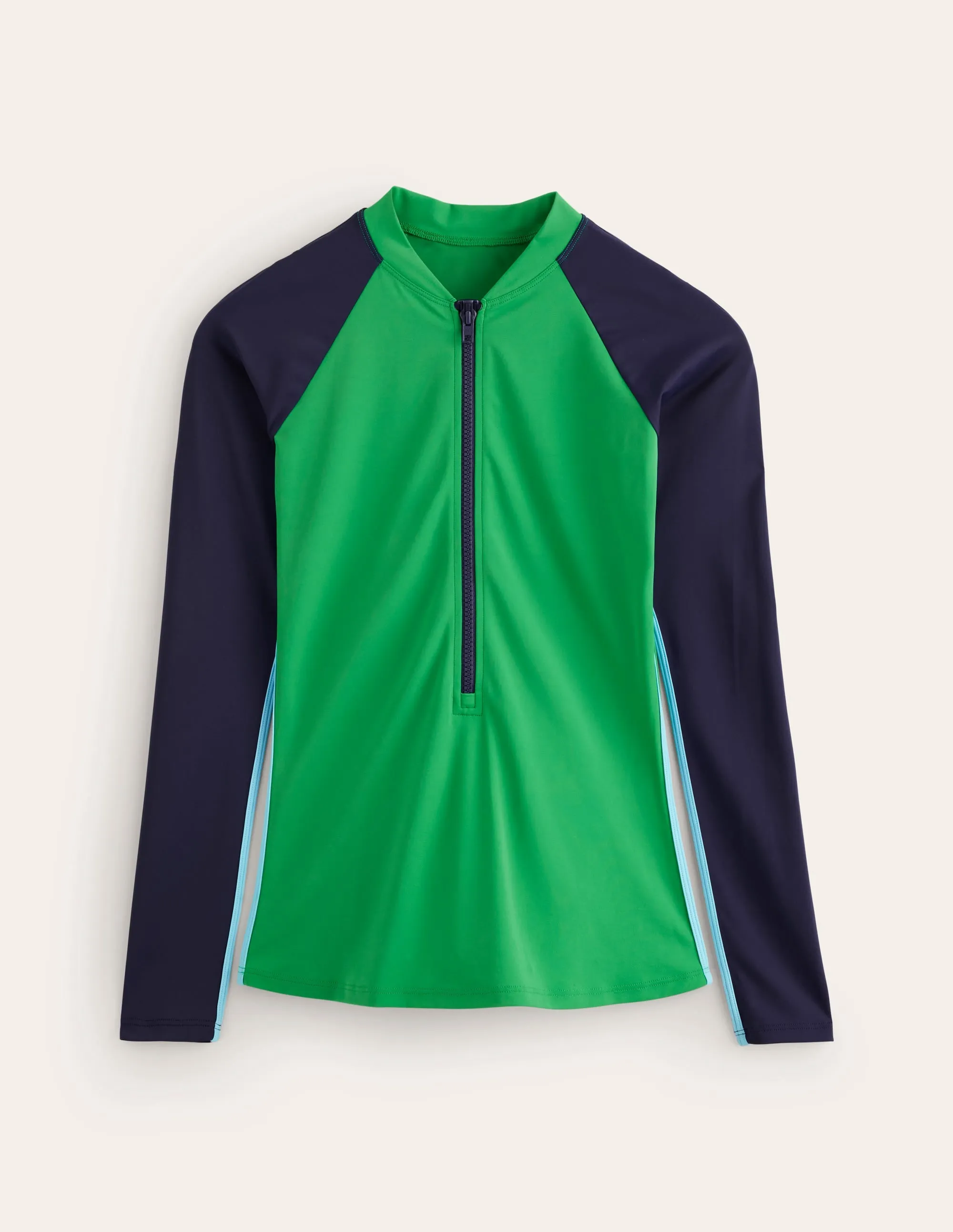 Piped Raglan Rash Vest-Navy/ Green Colourblock