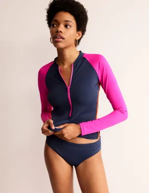 Piped Raglan Rash Vest-Navy/ Super Pink Colourblock