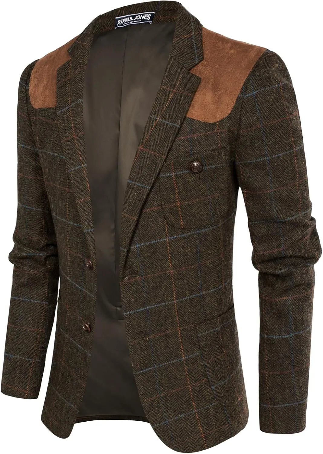 PJ PAUL JONES Men's Blazer Herringbone Tweed Sport Coats Two Button Wool Blend Formal Jacket