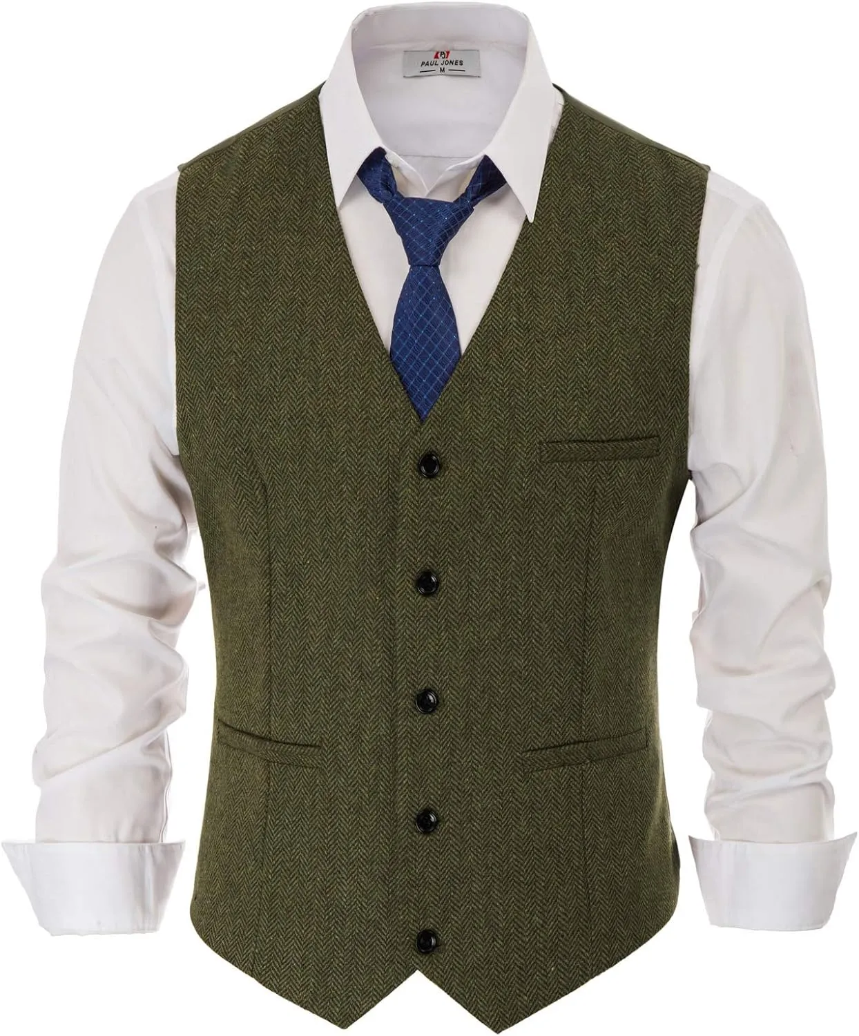 PJ PAUL JONES Men's Herringbone Tweed Suit Vest Casual Wool Blend Waistcoat