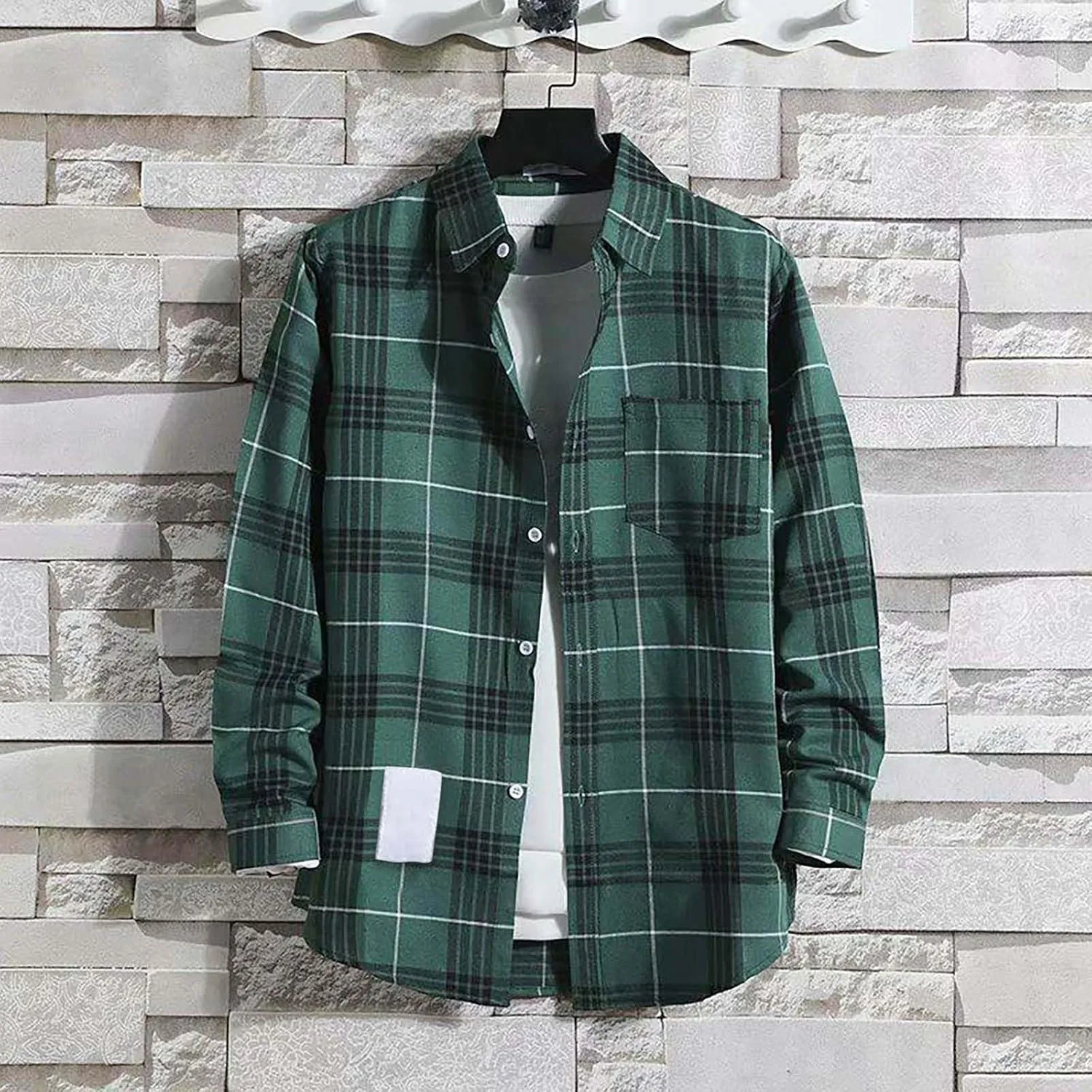 Plaid Shirts for Men Big and Tall Long Sleeve Snap Button Down Cotton Shirts with Pocket Regular Fit Work Tops