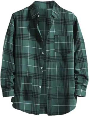 Plaid Shirts for Men Big and Tall Long Sleeve Snap Button Down Cotton Shirts with Pocket Regular Fit Work Tops
