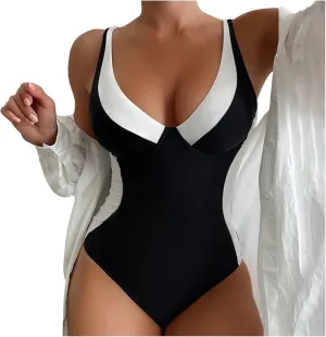 Plunge Swimsuit One-Piece Women's Tummy Control Monokini Summer Beach Swimming Bodysuit Bathing Suit Monokini