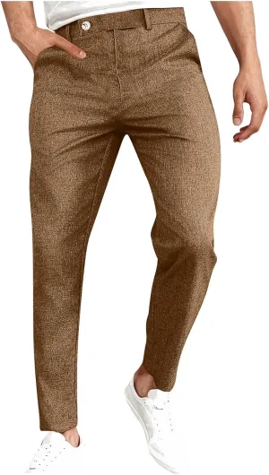 Plus Size Cotton Linen Pants Men's High Waist Tapered Leg Trousers with Pockets Casual Vintage Fashion Regular Pant
