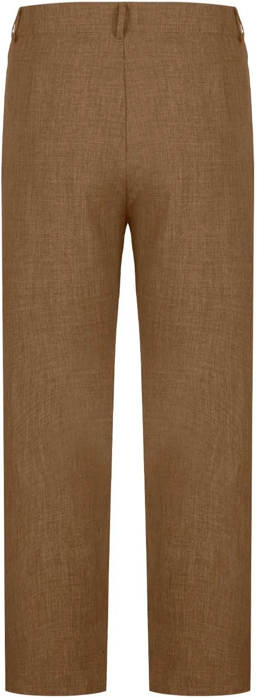 Plus Size Cotton Linen Pants Men's High Waist Tapered Leg Trousers with Pockets Casual Vintage Fashion Regular Pant