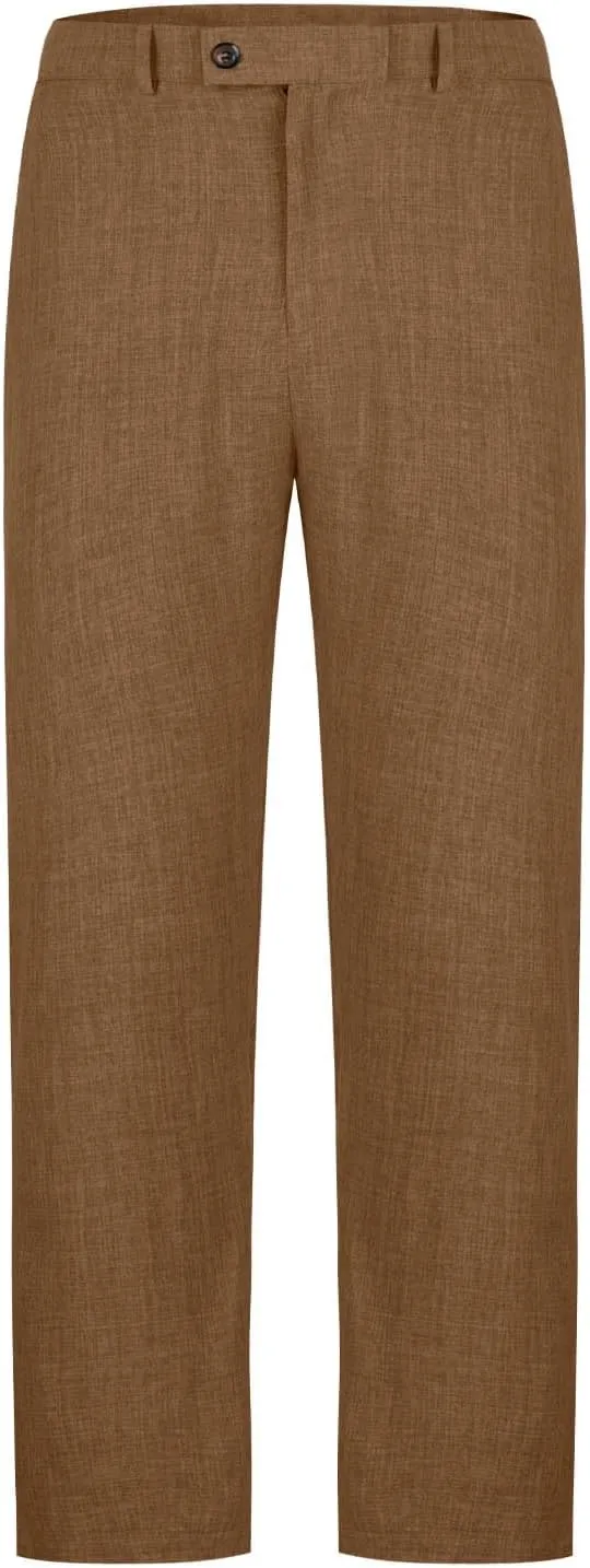 Plus Size Cotton Linen Pants Men's High Waist Tapered Leg Trousers with Pockets Casual Vintage Fashion Regular Pant