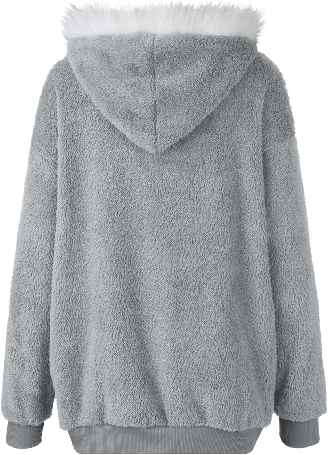 Plus Size Winter Coats for Women Drawstring Fuzzy Fleece Zip Up Hoodie Jacket Color Block Long Faux Fur Coat with Pocket