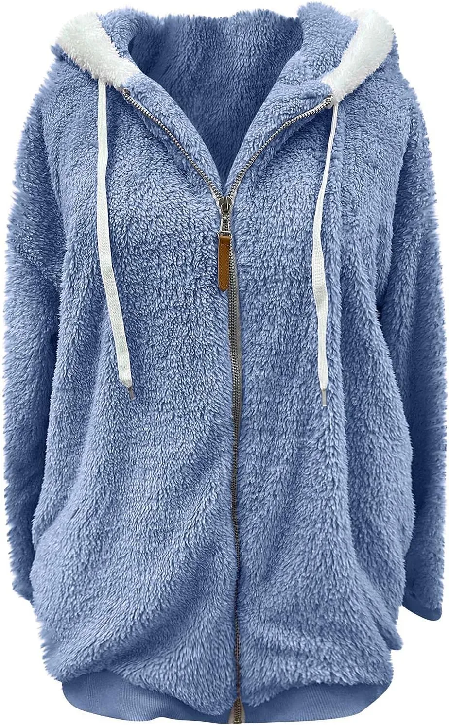 Plus Size Winter Coats for Women Fuzzy Fleece Zip Up Hoodie Jacket Drawstring Color Block Faux Fur Coat with Pocket