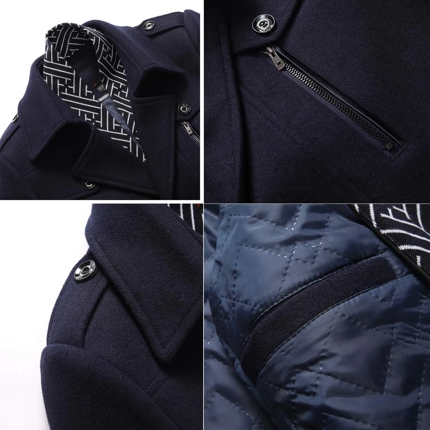 PRIJOUHE Men's Wool Blend Jacket Single Breasted Slim Fit Thick Winter Windproof Pea Coat with Removable Scarf