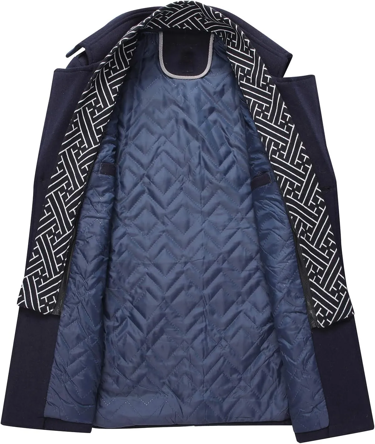 PRIJOUHE Men's Wool Blend Jacket Single Breasted Slim Fit Thick Winter Windproof Pea Coat with Removable Scarf