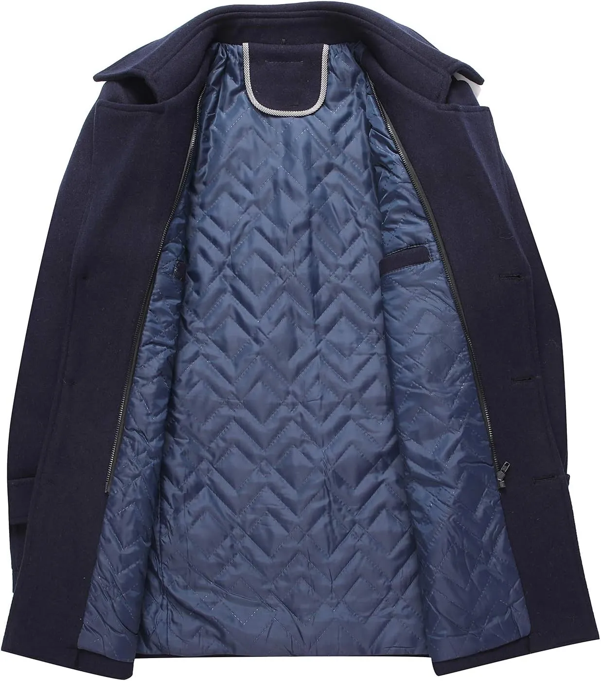 PRIJOUHE Men's Wool Blend Jacket Single Breasted Slim Fit Thick Winter Windproof Pea Coat with Removable Scarf