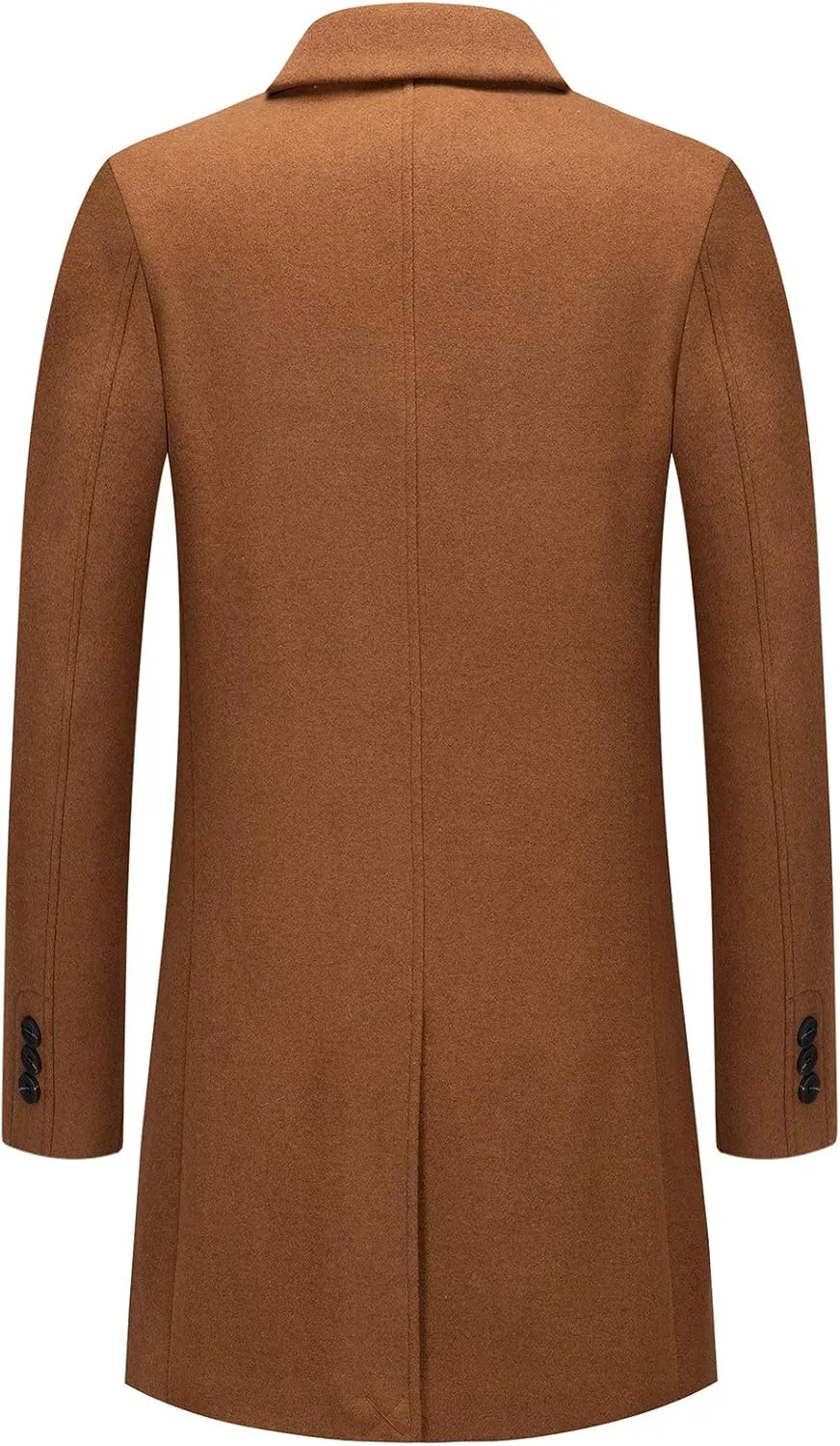 PRIJOUHE Men's Wool Trench Coat Single Breasted Slim Fit Mid-Length Notched Collar Winter Overcoat Quilted Pea Coats