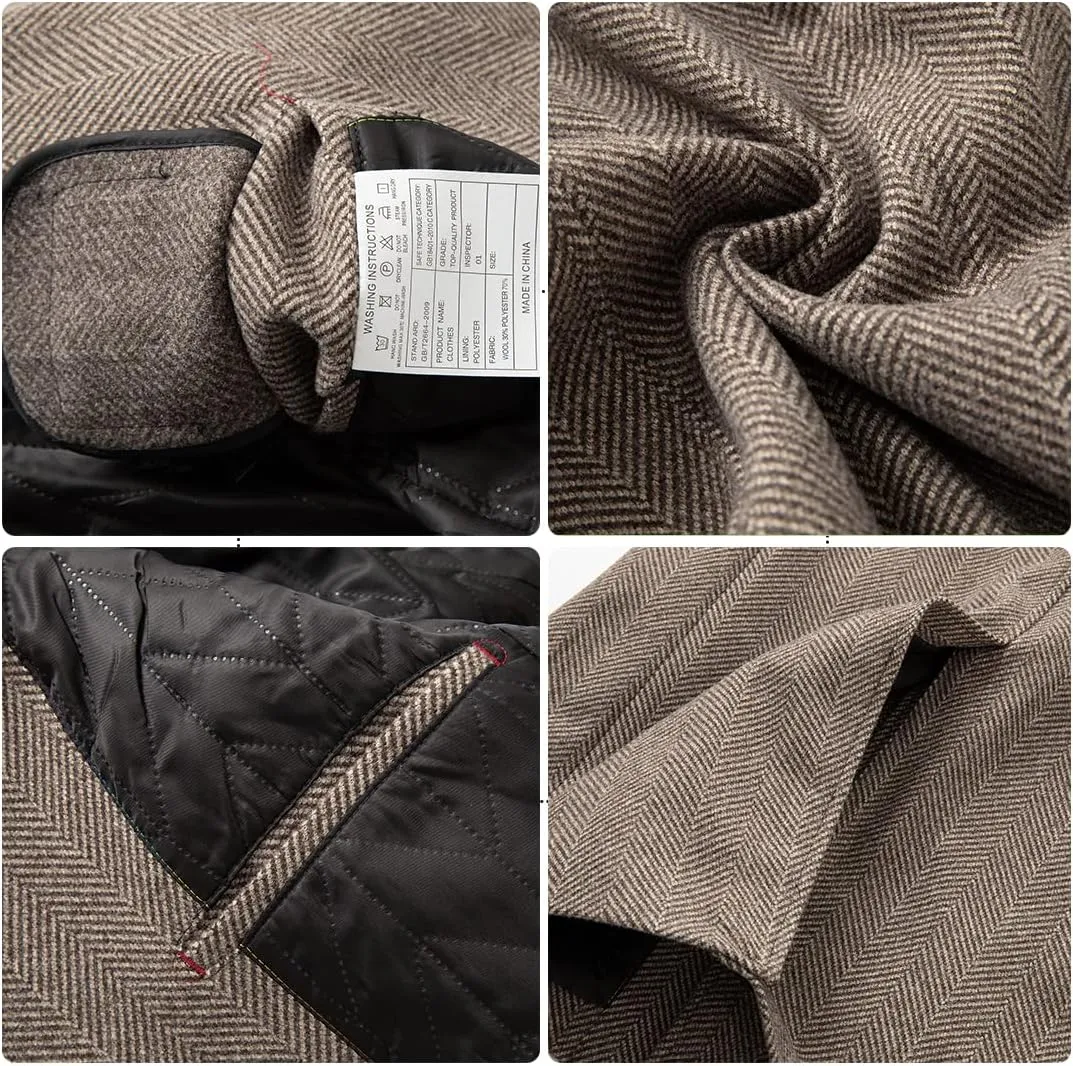 PRIJOUHE Mens Woolen Trench Coat Pea Coat Double Breasted Regular Fit Wool Blend coat Business Overcoat