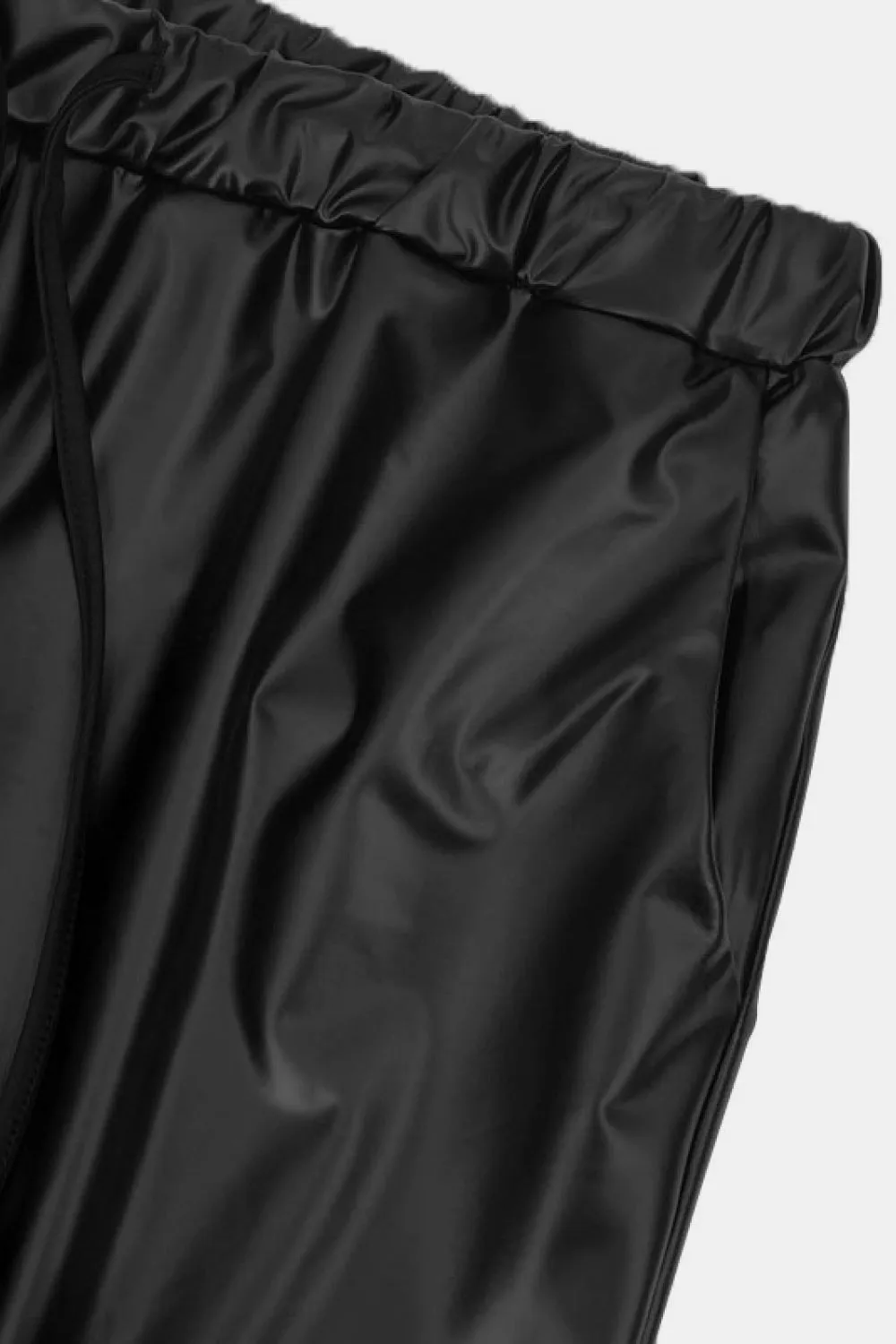 Puff Sleeve Spliced Top and Drawstring Waist Joggers Set