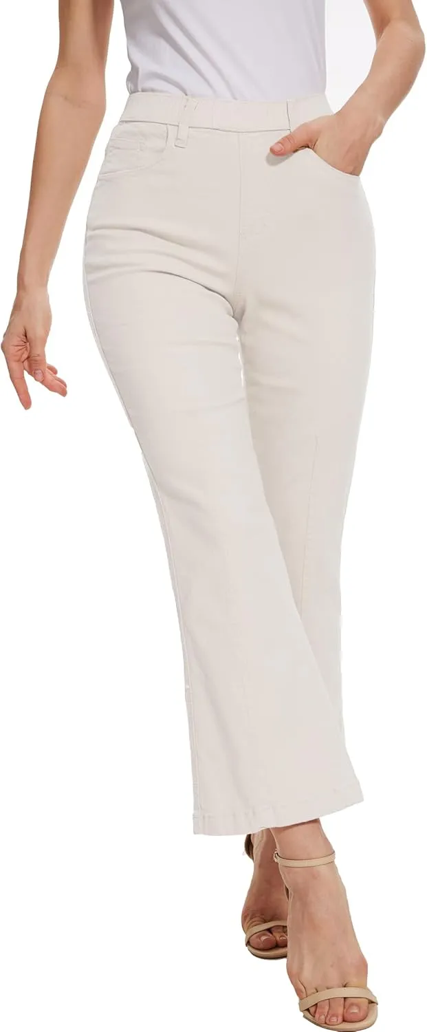 Pull on Jeans for Women Flare Stretchy Elastic High Waist Denim Pants Trendy Bootcut Front Seam Jean