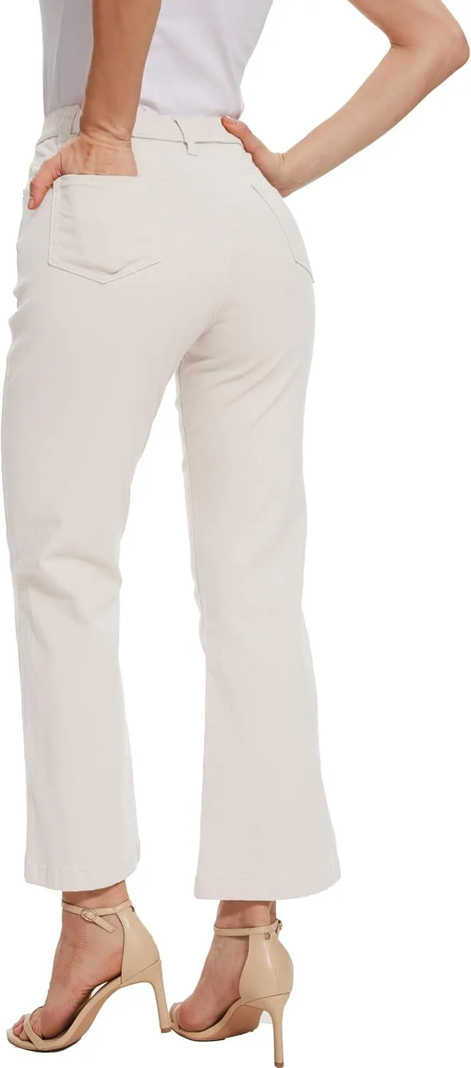 Pull on Jeans for Women Flare Stretchy Elastic High Waist Denim Pants Trendy Bootcut Front Seam Jean