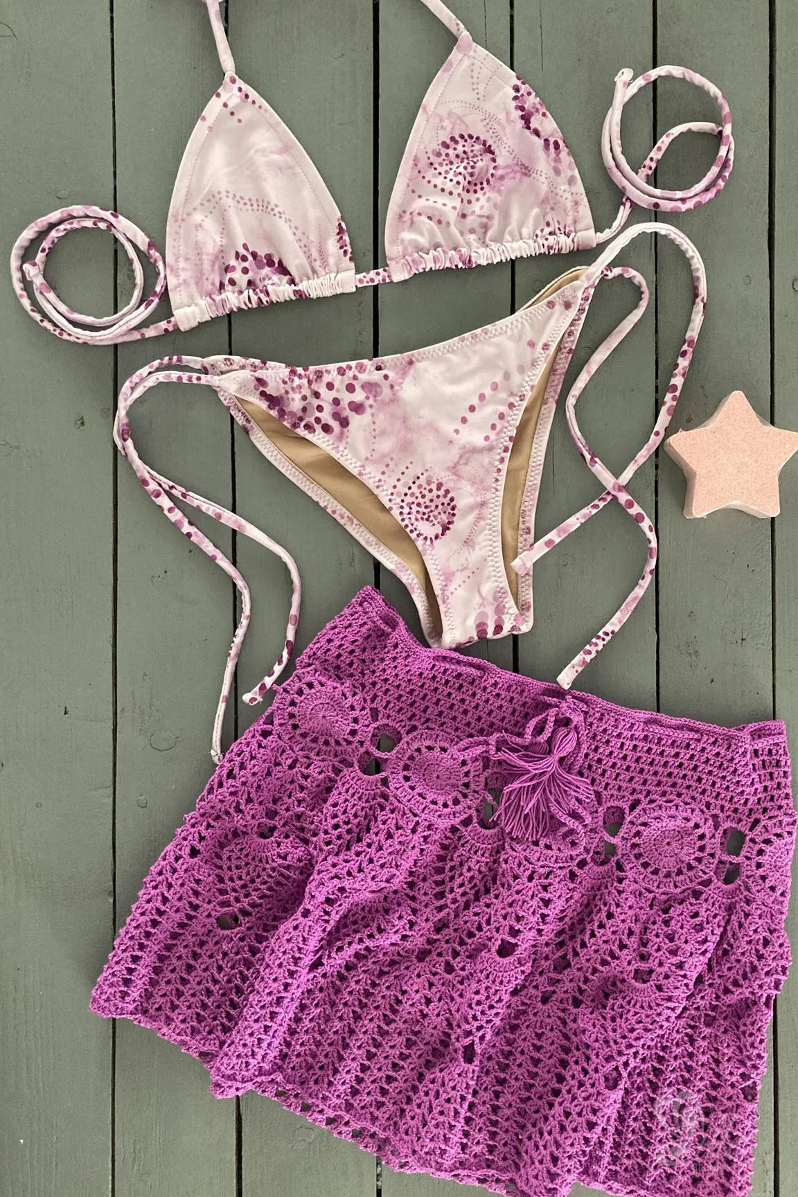 Purple Dotted Adjustable Triangle Bikini Top