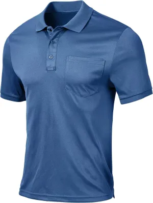 QPNGRP Men's Polo Shirts Short Sleeve with Pocket Quick Dry Performance Golf Shirts Casual Tactical Pique Collared T Shirt