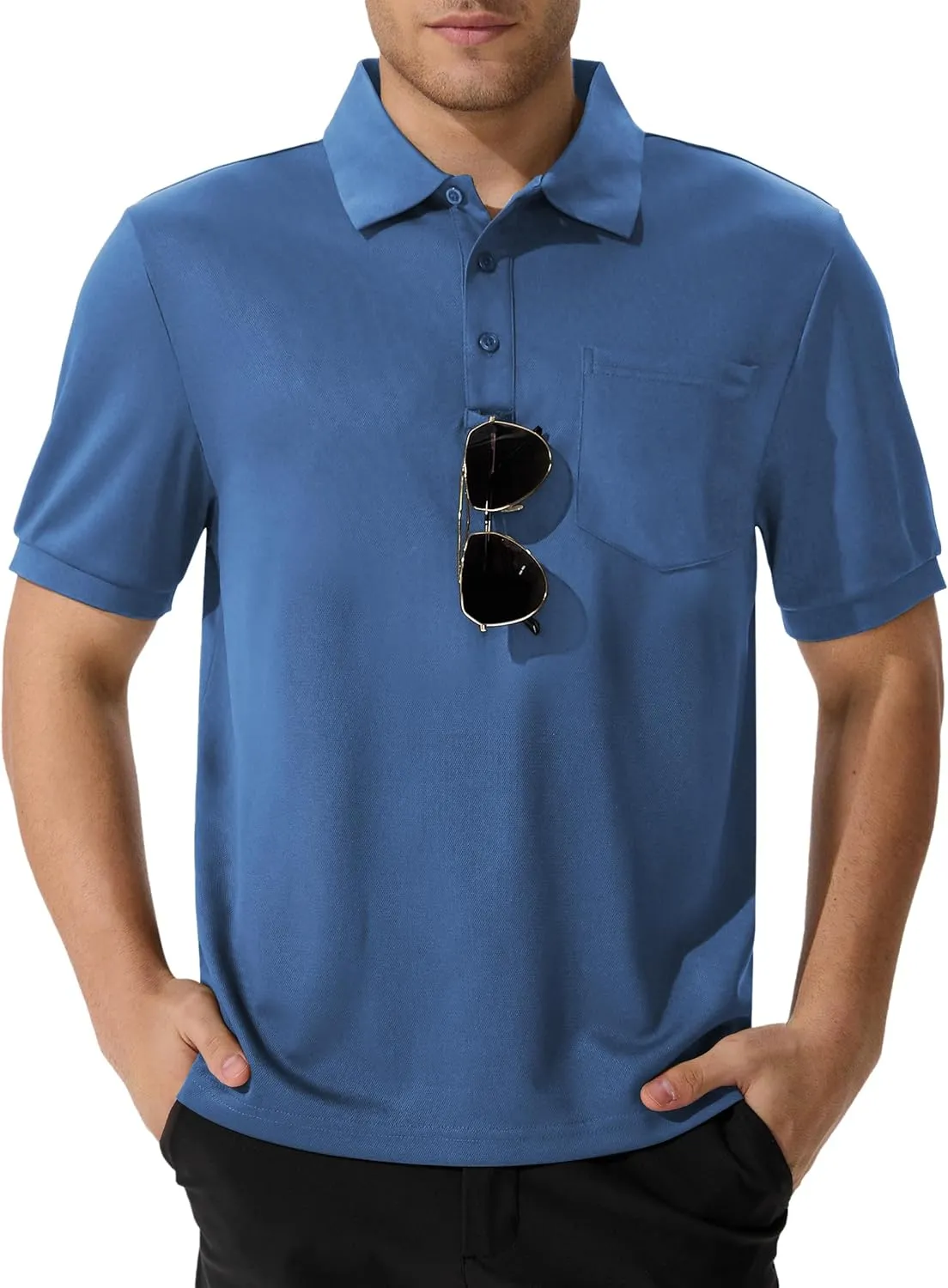 QPNGRP Men's Polo Shirts Short Sleeve with Pocket Quick Dry Performance Golf Shirts Casual Tactical Pique Collared T Shirt
