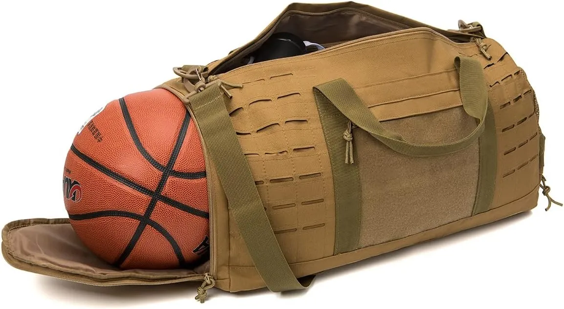 QT&QY 40L Military Tactical Duffle Bag For Men Sport Gym Bag Fitness Tote Travel Duffle Bag Training Workout Bag With Shoe Compartment Basketball Football Weekender Bag